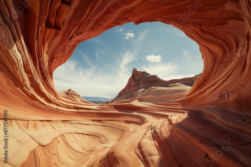 Awe-inspiring, natural wonder of a curved rock formation in the desert.