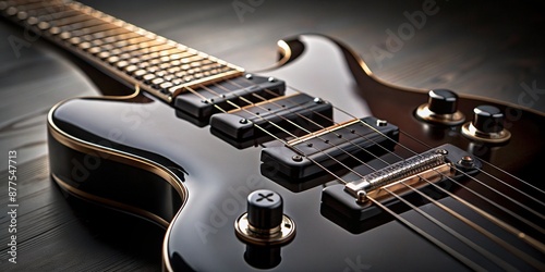 Close-Up Shot of Black Guitar: Music Instrument Detail