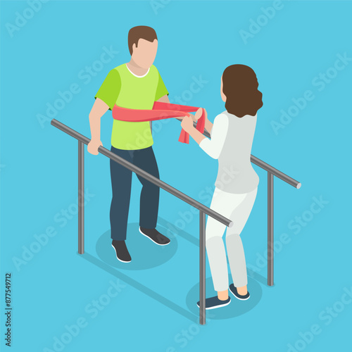 3D Isometric Flat Vector Illustration of Rehabilitation Center, Medical Treatment and Therapy