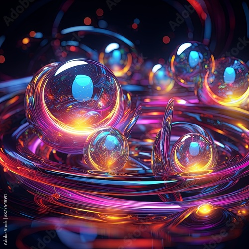 surreal recursive orbs floating in a miasma of quantum plasma of impossible colors and sparkles , generated by AI. High quality photo