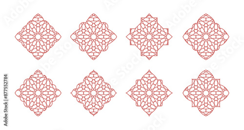 Islamic mashrabiya pattern mosque window shape. Arabic traditional design template
