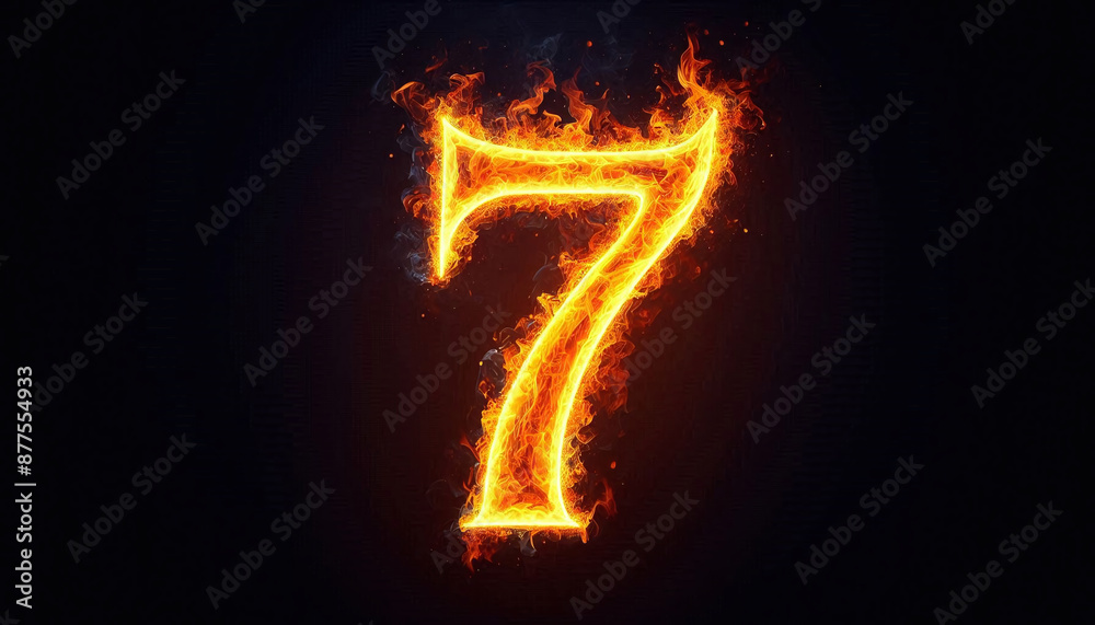 The number 7 is depicted in vibrant, glowing flames The number 7 is depicted in vibrant, glowing flames