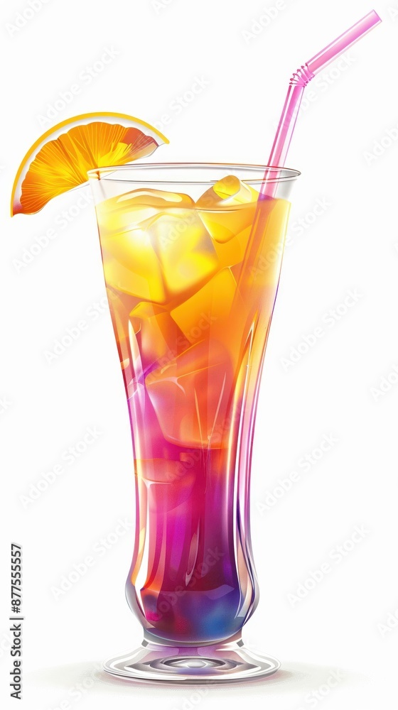 a colorful cocktail with a straw, tropical drink, photorealistic, vibrant, isolated on white background a colorful cocktail with a straw, tropical drink, photorealistic, vibrant, isolated on white background