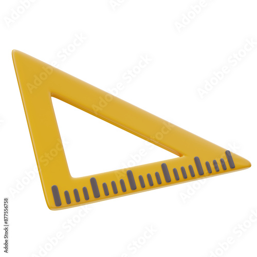 3D icon of Yellow Triangle Ruler. School icon, Geometry tool, Education concept. Tool for drawing precise angles and measurements in geometry and technical drawings. 3D render illustration.
