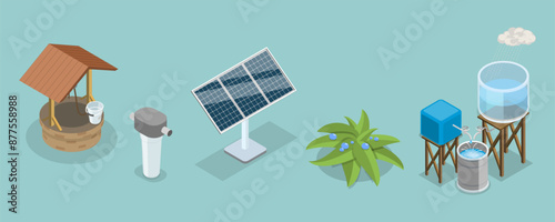 3D Isometric Flat Vector Set of Rainwater Harvesting Items Part 3, Cost Effective Lifestyle