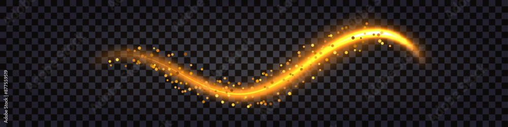 Neon glowing golden wave swirl, light glow and flash effect. Wave trail ...