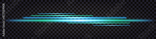 Neon glowing laser beam, light glow effect. Teal and blue luminous lines, neon sticks, border ior divider. Isolated on dark transparent background. Vector illustration