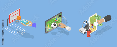 3D Isometric Flat Vector Illustration of People Bet On Sports Online, Popular Pastime
