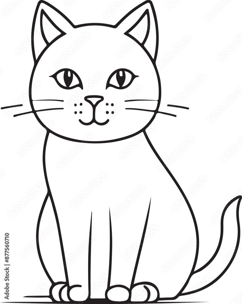 Obraz premium Cute cat line art illustration icon design, solid white background 