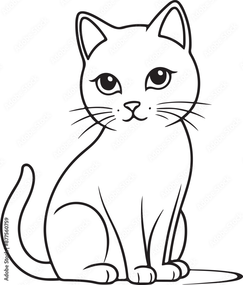 Cute cat line art illustration icon design, solid white background 