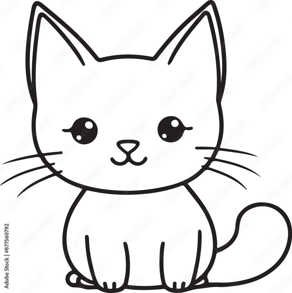 Cute cat line art illustration icon design, solid white background Cute cat line art illustration icon design, solid white background