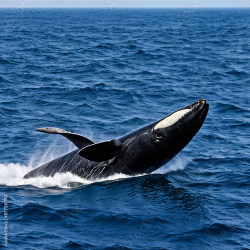 North Atlantic right whale or Eubalaena glacialis is a baleen whale, one of three right whale species belonging to the genus Eubalaena photo