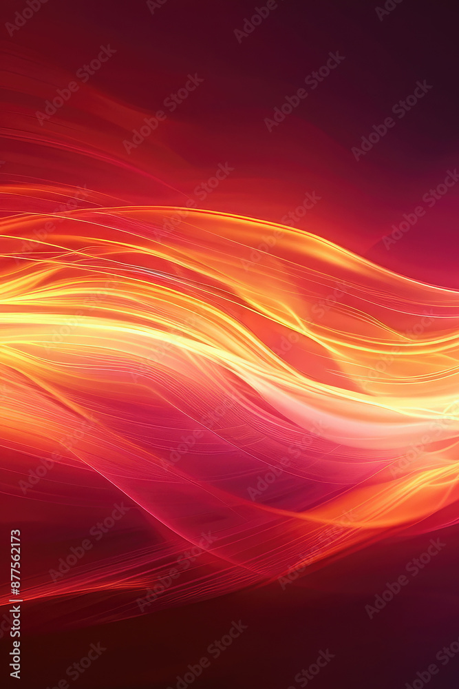 Obraz premium Modern shiny red orange moving shiny neon lines on dark background. Glowing wave on a dark background. Neon wave. Futuristic background. Texture of silk fabric in the form of a wave. Copy space