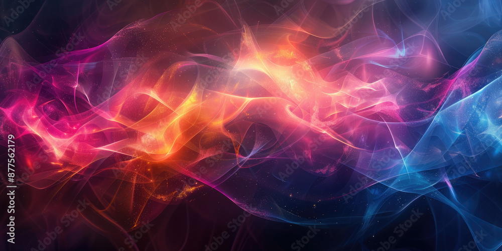 Futuristic trendy background with wavy airy texture of silk neon shiny blue purple fabric in the form of a wave on a dark background. Neon wave. Copy space. Banner Futuristic trendy background with wavy airy texture of silk neon shiny blue purple fabric in the form of a wave on a dark background. Neon wave. Copy space. Banner