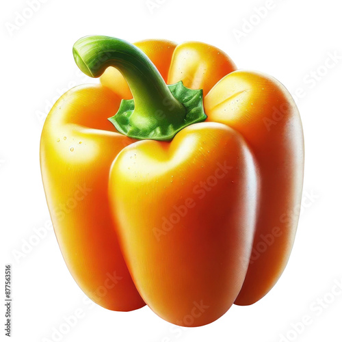 Vibrant yellow bell pepper with a fresh green stem, isolated on a transparent background