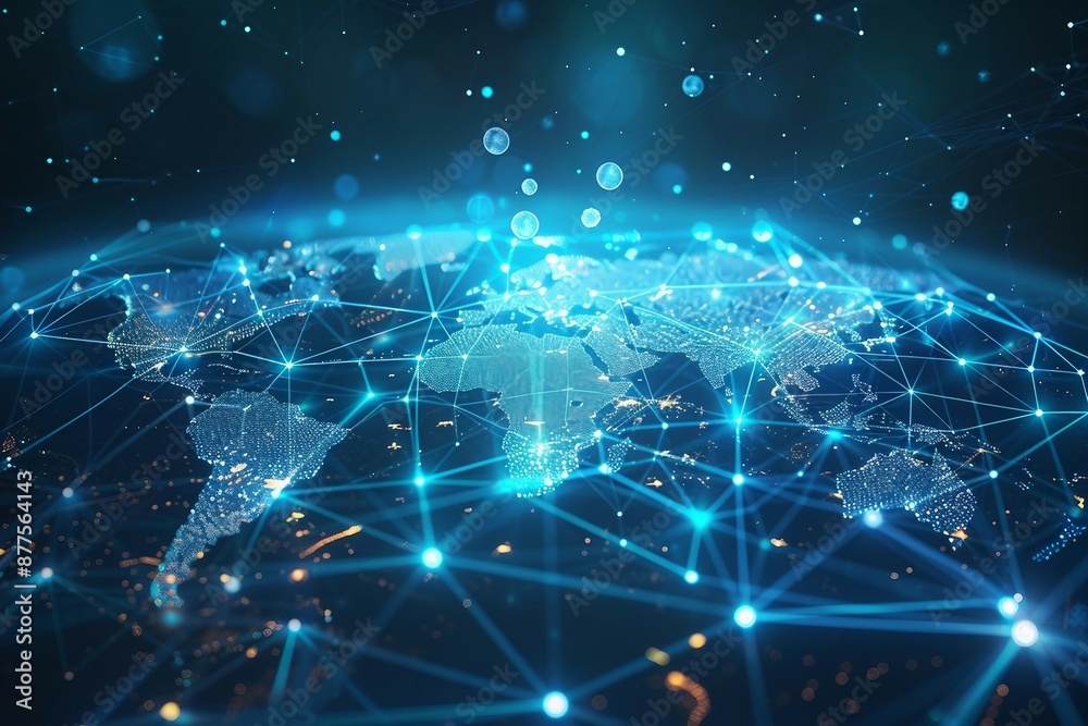 Blue Planet Earth with Network Links. Generative AI Blue Planet Earth with Network Links. Generative AI