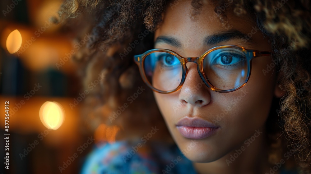 A thoughtful student with curly hair and glasses focuses intensely in a warmly lit library. A thoughtful student with curly hair and glasses focuses intensely in a warmly lit library.