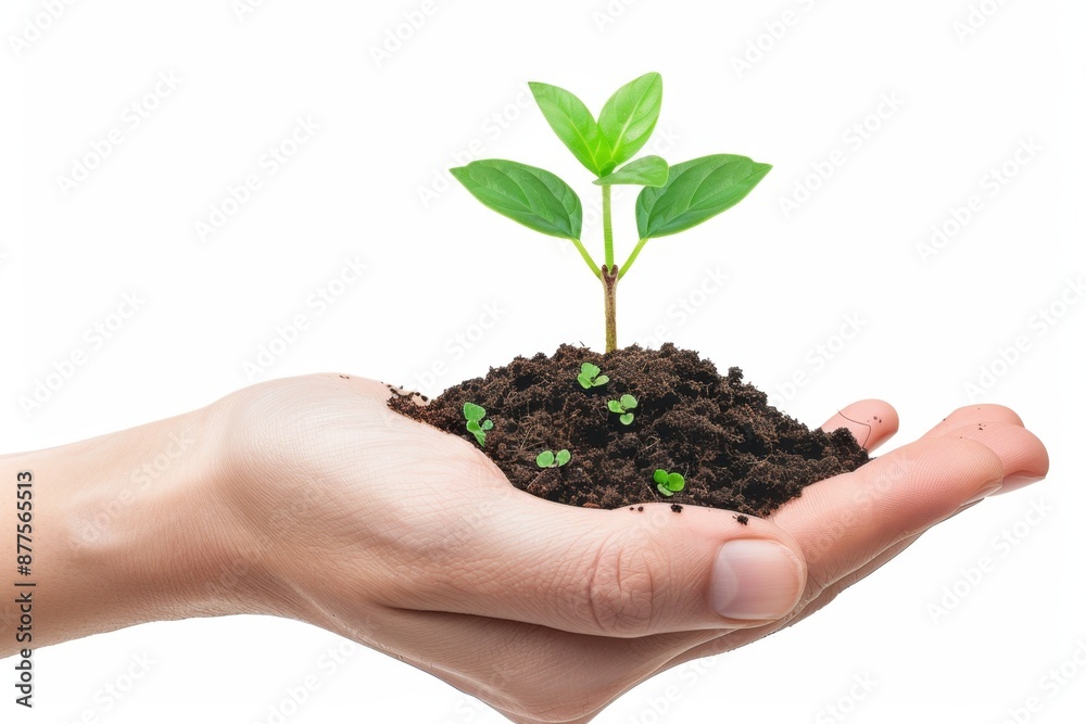 A small green plant growing in a handful of soil in a person's hand. Represents growth, nurturing, and the environment. Perfect for eco-friendly projects and nature-themed content. Generative AI A small green plant growing in a handful of soil in a person's hand. Represents growth, nurturing, and the environment. Perfect for eco-friendly projects and nature-themed content. Generative AI