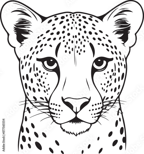 Cute cheetah line art illustration icon design, solid white background 