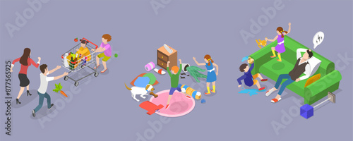 Wallpaper Mural 3D Isometric Flat Vector Illustration of Hyperactive Children , ADHD Signs and Symptoms Torontodigital.ca