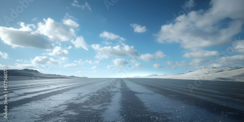 Empty highway asphalt road and beautiful sky mountain background