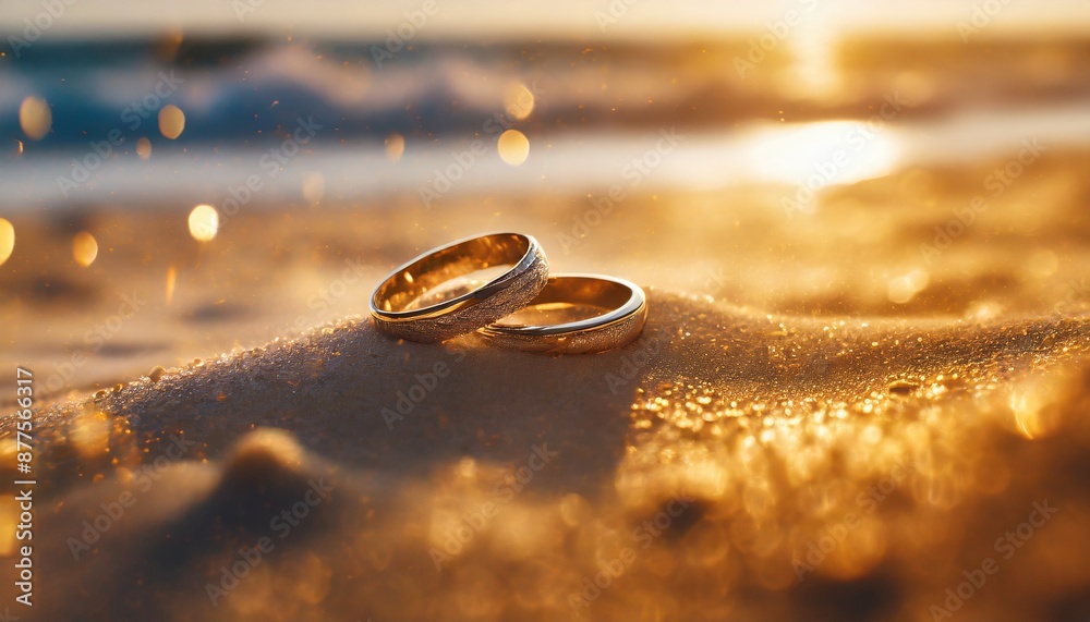 wedding rings on a beach sand banner poster wedding rings on a beach sand banner poster