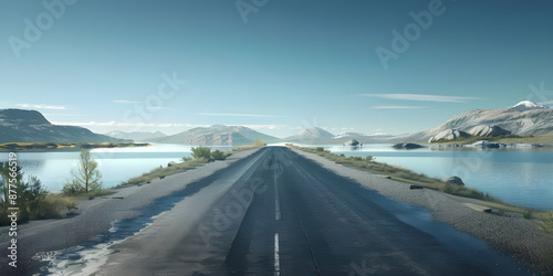 Empty highway asphalt road and beautiful sky mountain background