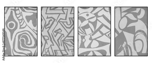 Set of 4 Abstract illustration in vintage style. For use in graphics, for wall decor. .