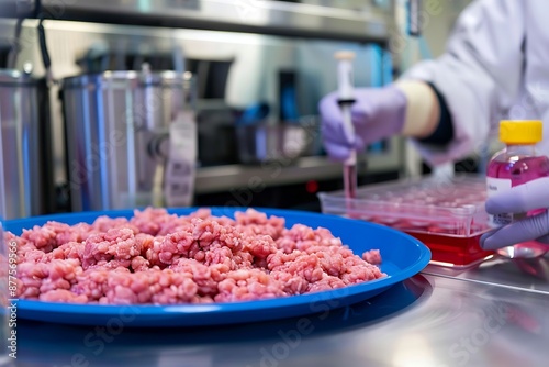 A biotech lab growing cultured meat products
