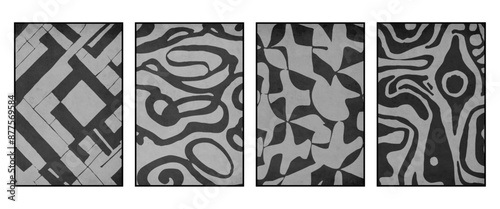 Set of 4 Abstract illustration in vintage style. For use in graphics, for wall decor. .