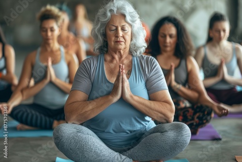 A group of Middle-Aged Women Practicing Yoga