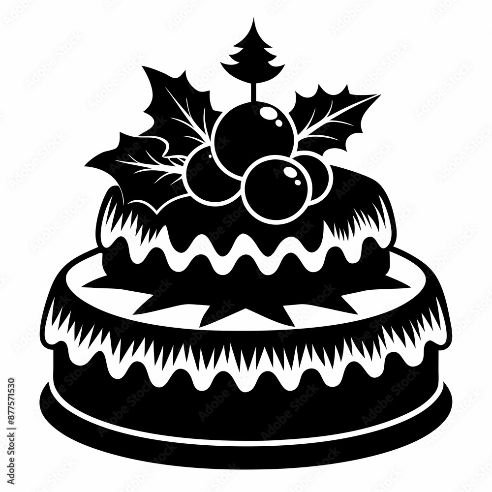 Christmas cake vector,chocolate cake with cherry,cake with candles