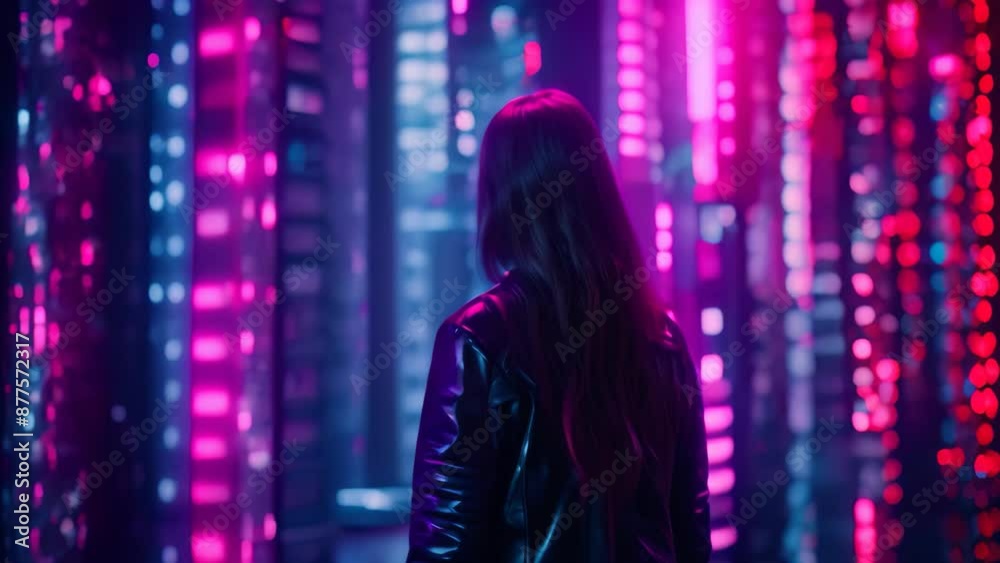 A woman is standing in front of a computer screen, focusing on the digital display, Imagining the consequences of a large-scale data breach A woman is standing in front of a computer screen, focusing on the digital display, Imagining the consequences of a large-scale data breach