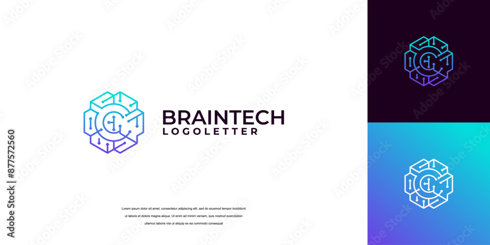 Brain tech logo design. initials letter smart brain logo design Brain tech logo design. initials letter smart brain logo design