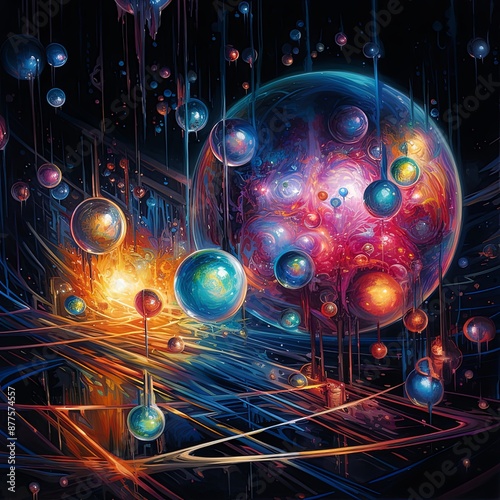surreal recursive orbs floating in a miasma of quantum plasma of impossible colors and sparkles , generated by AI. High quality photo