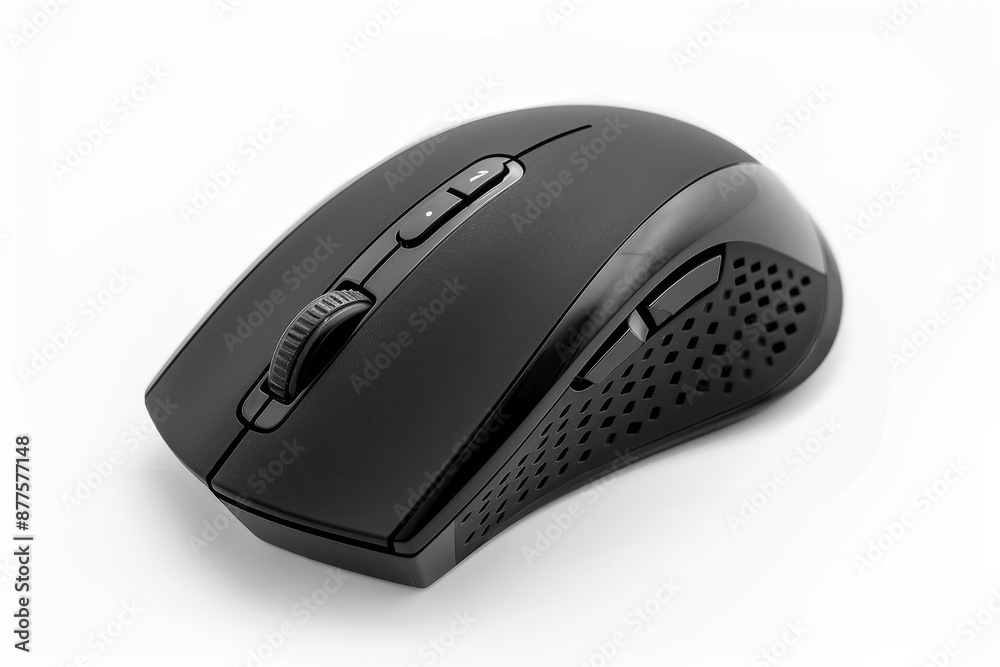 Black wireless mouse on white background Black wireless mouse on white background
