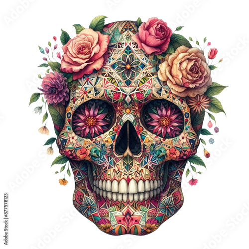 Watercolor Floral Skull Art Clipart