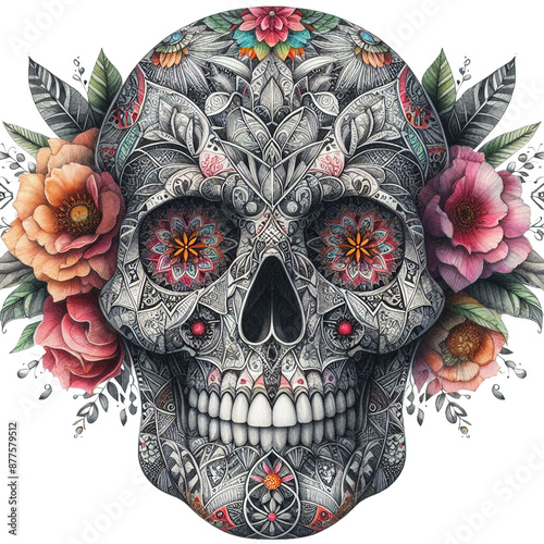 Watercolor Floral Skull Art Clipart