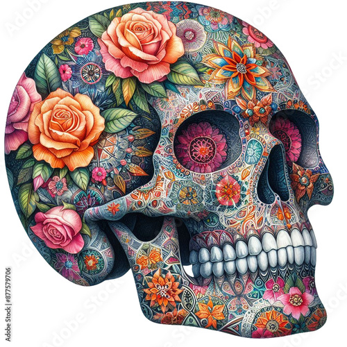 Watercolor Floral Skull Art Clipart