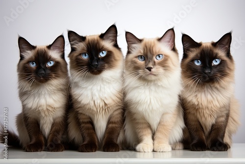 Siamese funny very cats of sitting isolated on white 