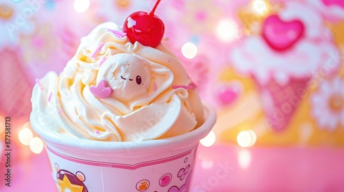 Wallpaper Mural   A photo of a scoop of ice cream topped with a  bear and a cherry Torontodigital.ca