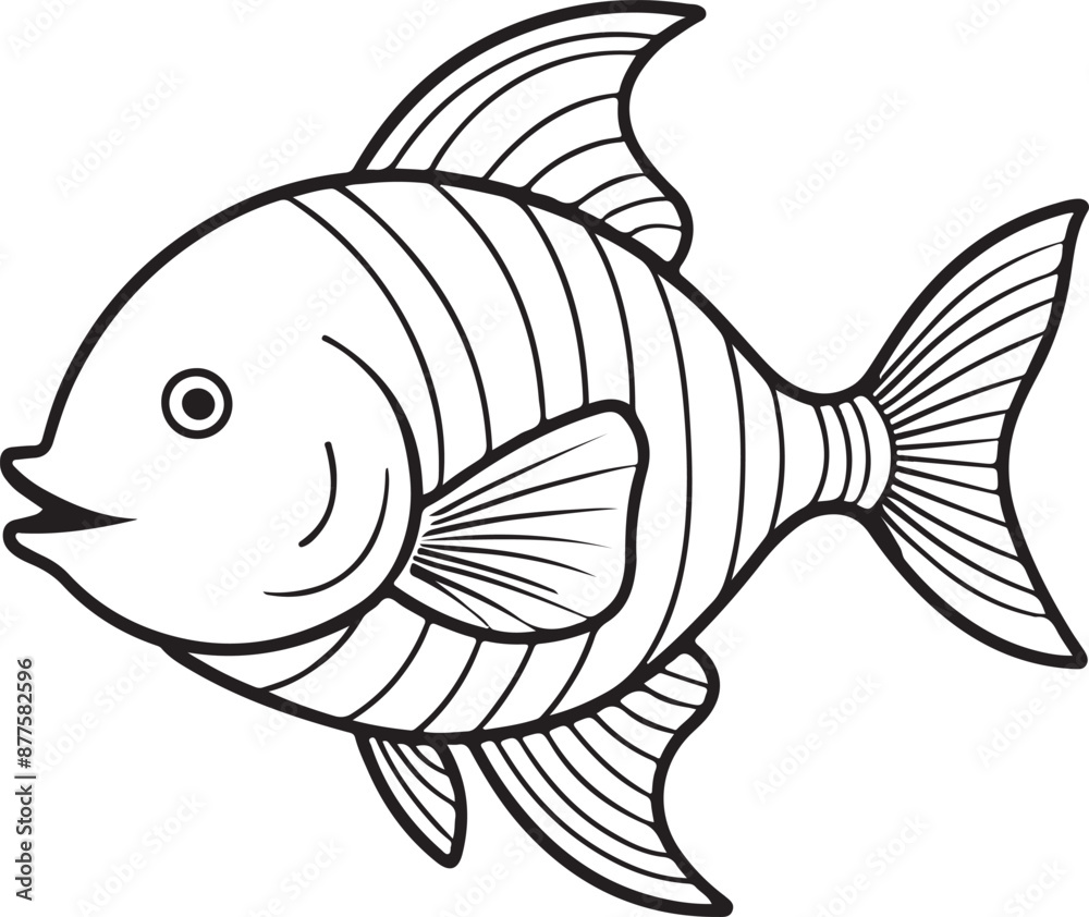 Fototapeta premium Cute Fish line art illustration icon design, solid white background 