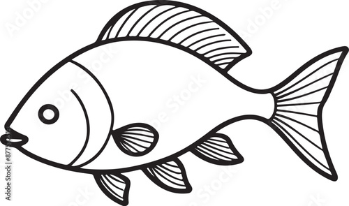 Cute Fish line art illustration icon design, solid white background 