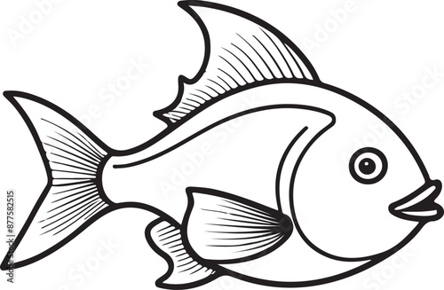 Cute Fish line art illustration icon design, solid white background 