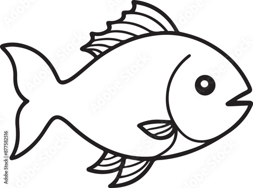 Cute Fish line art illustration icon design, solid white background 