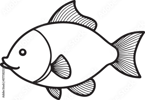 Cute Fish line art illustration icon design, solid white background 