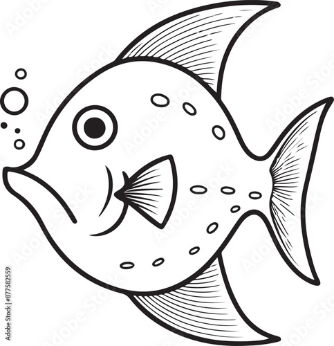 Cute Fish line art illustration icon design, solid white background 