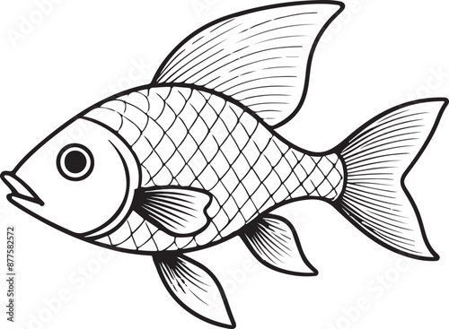 Cute Fish line art illustration icon design, solid white background 