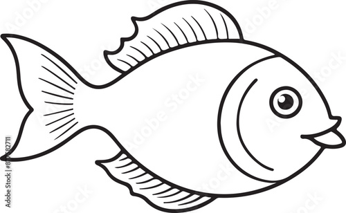 Cute Fish line art illustration icon design, solid white background 