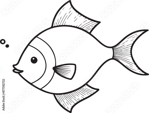 Cute Fish line art illustration icon design, solid white background 